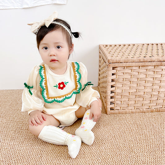 Baby Onesie Girl Baby Triangle Bag Fart Clothes Autumn New Product Sweet Sunflower Newborn Baby Clothes