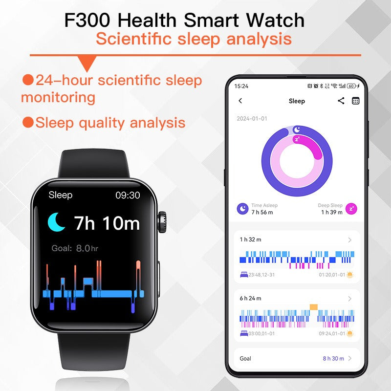 F300 smartwatch ECG electrocardiogram monitoring SOS fall alarm blood glucose