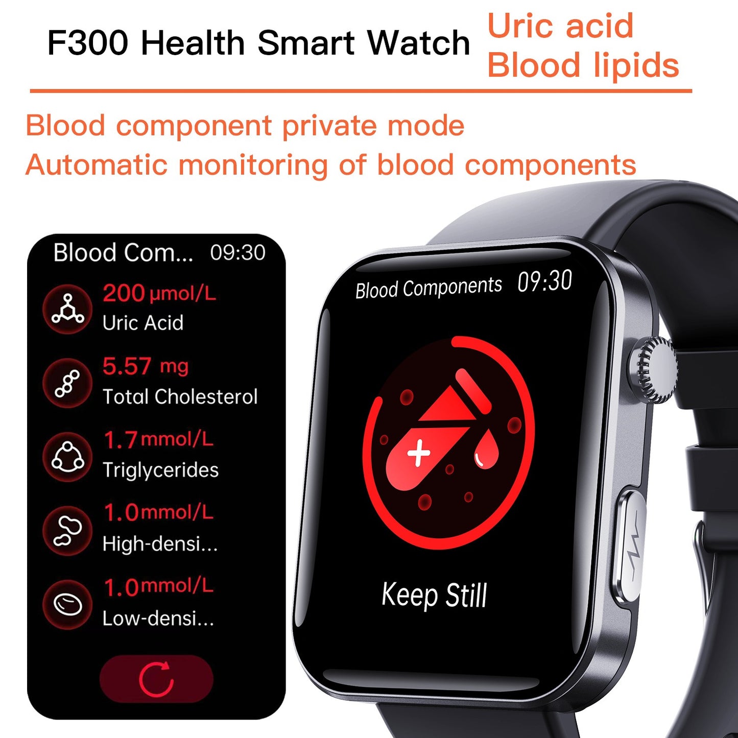 F300 smartwatch ECG electrocardiogram monitoring SOS fall alarm blood glucose