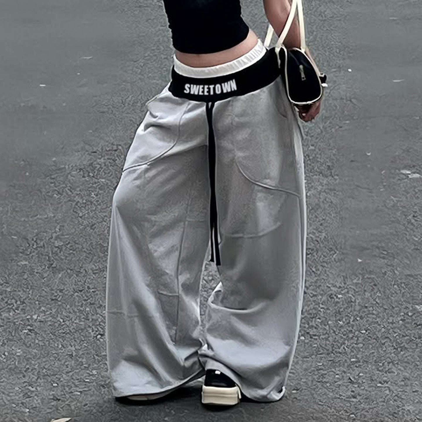 Letter printed contrasting casual sweatpants