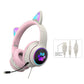 AKZ-022 RGB Luminous Cat Ear Headset Wired Headset Gaming Computer Learning Headset